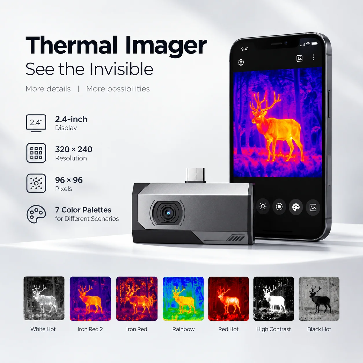 320*240 Android & iPhone Typ-C Wärmebildkamera 25Hz Mobile Wärmebildkamera 96*96 IR HD, Geeignet für HVAC Industrie- und Hausinspektionen