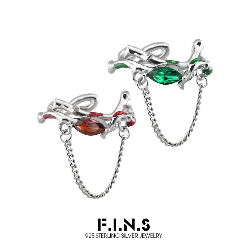 

F.I.N.S 1 шт., серьги-клипсы из стерлингового серебра 925 пробы, красные, зеленые, в виде змеи, без отверстия, модная эмалированная цепочка, серьги-каффы для катиля, ювелирные украшения