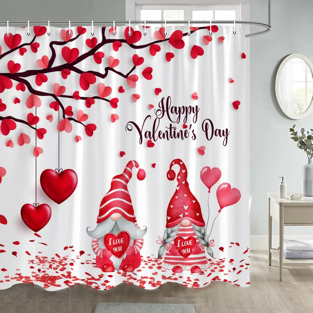 Valentine's Day Shower Curtains Red Truck Heart Shaped Leaves Romantic Lovers Paris Tower Rose Flowers Bathroom Curtain Decor