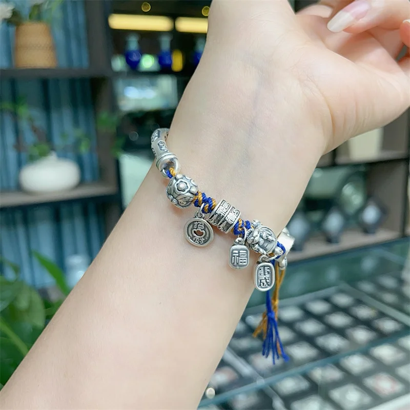 

Sterling Silver Bracelet S925 For Women's Female Girl Original Manual Lovers Retro Style Popular Gift Fashion Boutique Jewelry