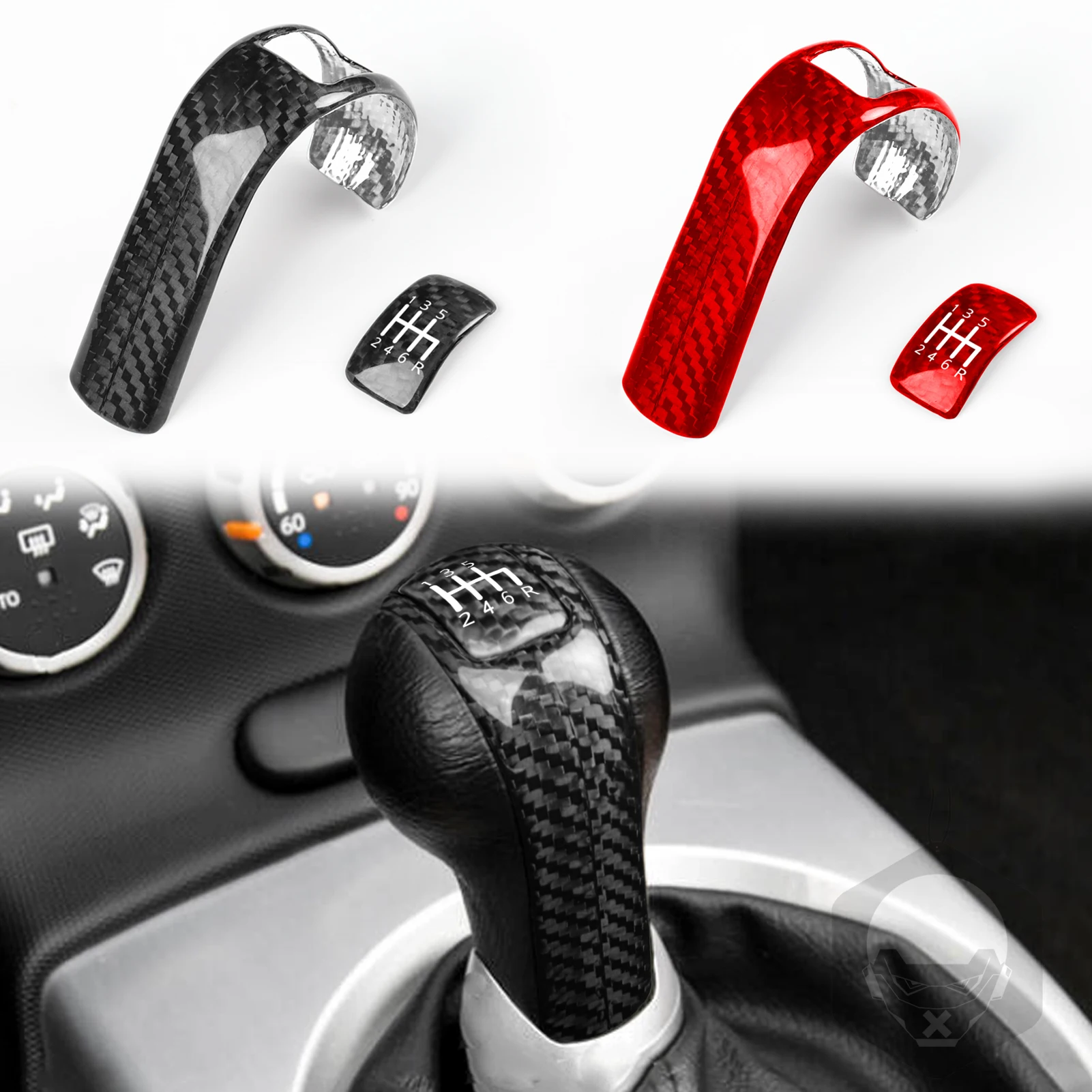 

For NISSAN 350Z Z33 2003 2004 2005 2006 2007 2008 2009 Carbon Fiber Red/Black Gear Shift Head Roof Knob Cover Trim Cap Sticker