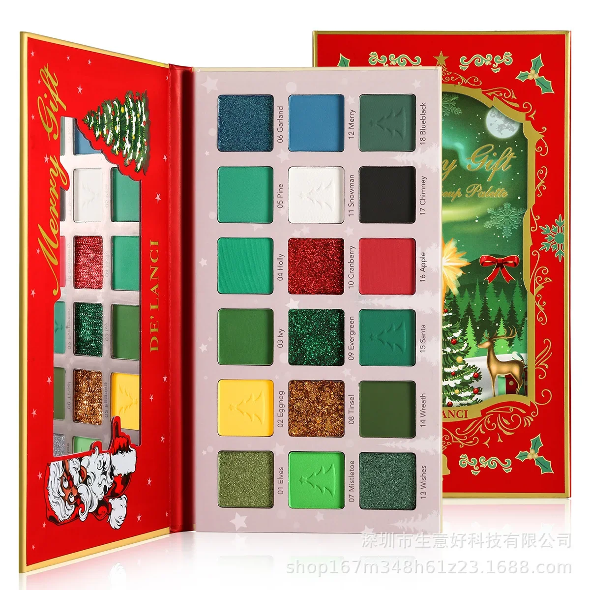 DE'LANCI 18-Color Eyeshadow Palette Christmas Red & Green Series Ice & Snow Blue Series for Eye Makeup Artistry