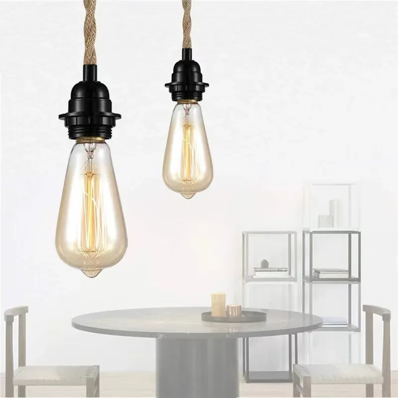 EU Plug in Hemp Rope Pendant Light Hanging Chandelier Lights Hand Woven Bamboo Lampshade for Living Dinning Room Bedroom Kitchen