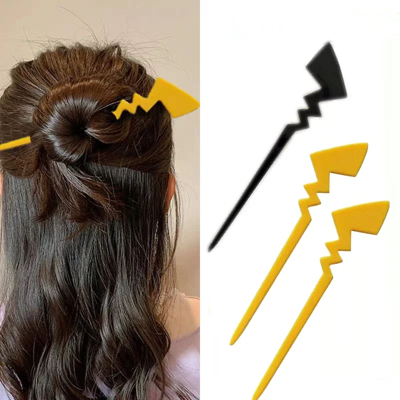 Pokemon Pikachu Hairpin for Women Pikachu Tail Modeling Acrylic Hair Fork Cute Funny Girl Headwear Hair Clip Accessories