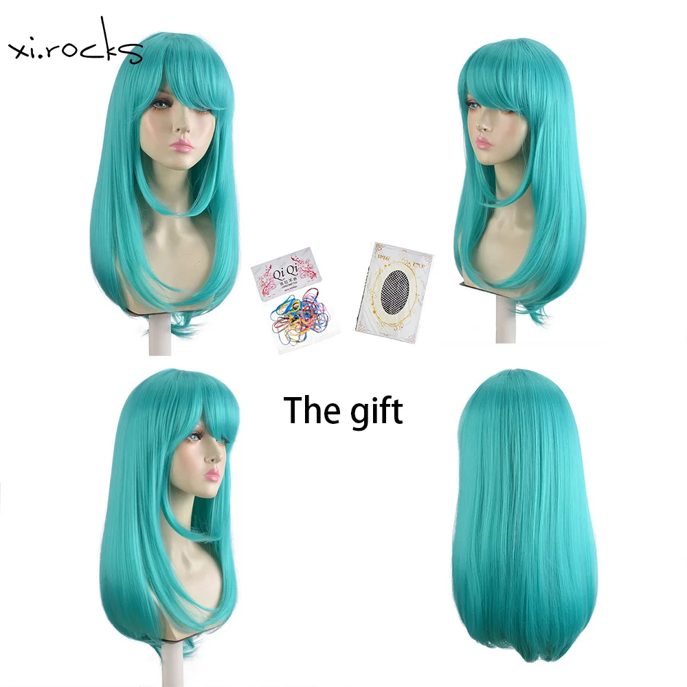 Xi.Rocks 143I Green Long Curly Naturly  Synthetic Hair Cosplay Wig For Women Heat Resistant Fiber Full Daily Hairpiece