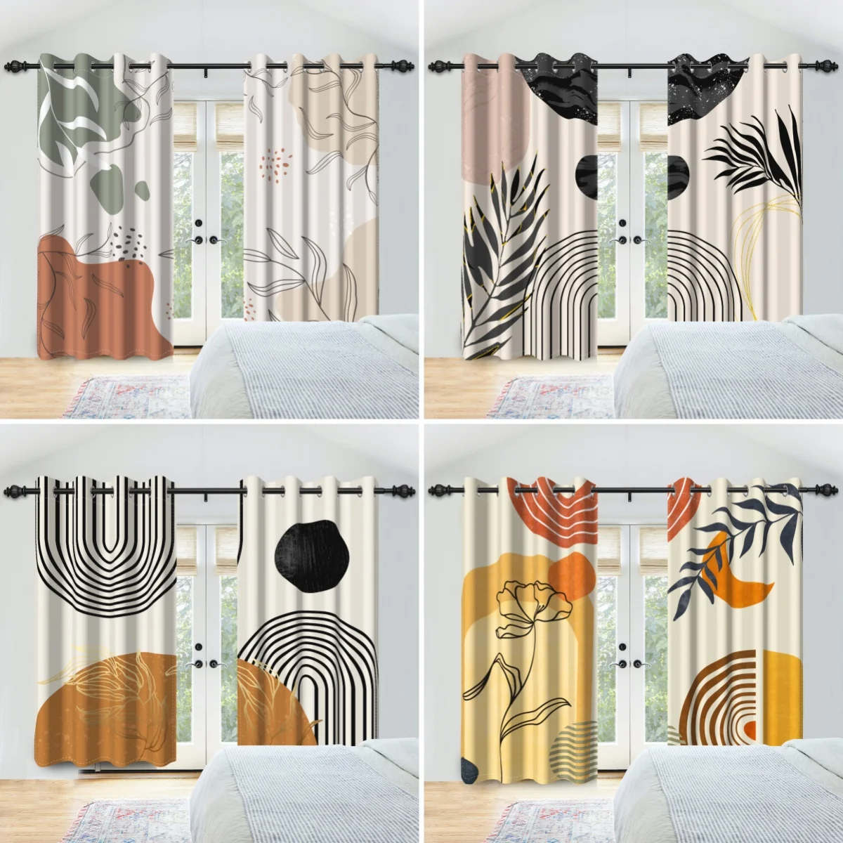 Abstract Blackout Curtains Boho Modern Sun Moon Abstract Geometric Design Medieval Minimalism Nordic Polyester Bedroom Curtains