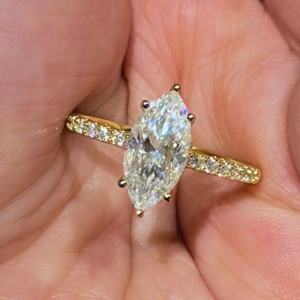 

2CT 3CT Marquise Cut Moissanite Ring for Women Halo Sparkling Lab Diamond S925 Silver 18K Gold Plated Wedding Band Jewelry Gifts