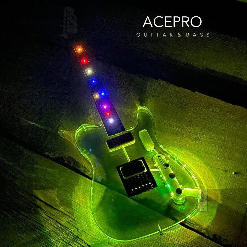 In Stock Acepro LED Lights Acrylic Electric Guitar, Body 11 Way Swtich Multicolor LEDs Can Choose Color, Fretboard Colorful LEDs