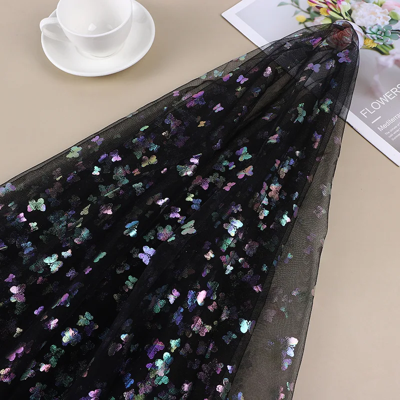 Tela de Tul con Mariposas Doradas Multicolor de 10 Metros, para Vestidos de Muñecas Barbie, Juguetes, Disfraces Infantiles, Decoración de Fiestas