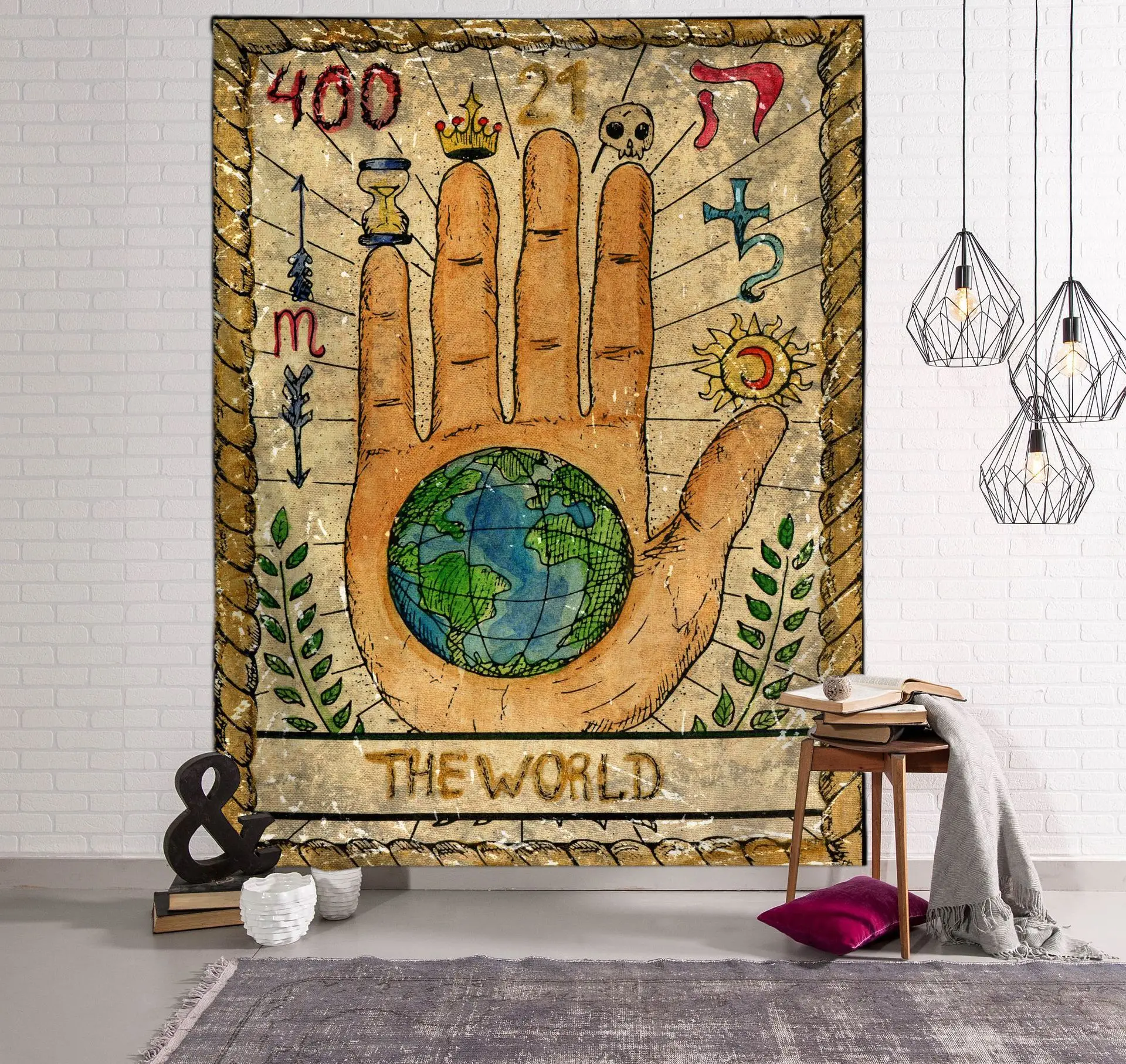 

Tarot The World Tapestry Skull Sun Wall Tapestry Decorations Living Room Bed Sofa Bedroom Wall Hanging Room Psychedelic 130x150