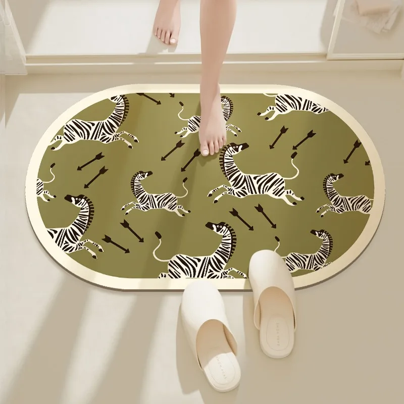 Carpet for Bathroom Floor Mat Absorbent Non-slip Foot Mats Quick-drying Diatom Mud Black Tiger Rug Home Decoration Rugs Toilet