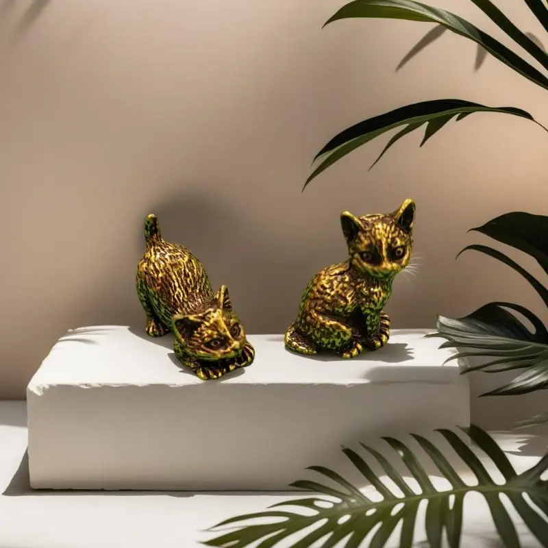 Vintage Bronze Cat Statue With Textured Details And Retro Finish Perfect For Home Tabletop Decor