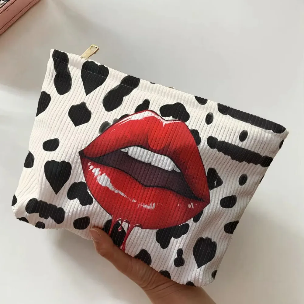 

Lip Pattern Printed Makeup Bag with Zipper Cosmetic Storage Bag Tiger Cat Frog Leopard Print Clutch Bags Travel Cosmetic Bags