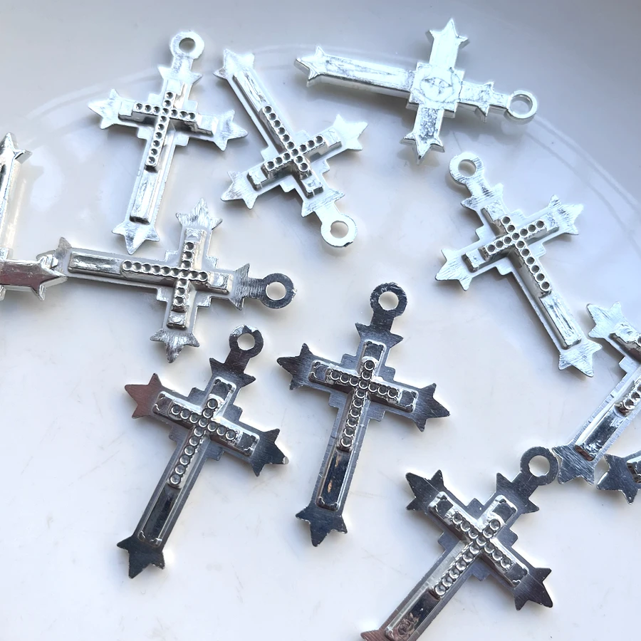 47mm*31mm Silver Cross Charm Pendant Handmade Necklace Bracelet Bracelet Found diy beaded accessories 10pcs/lot