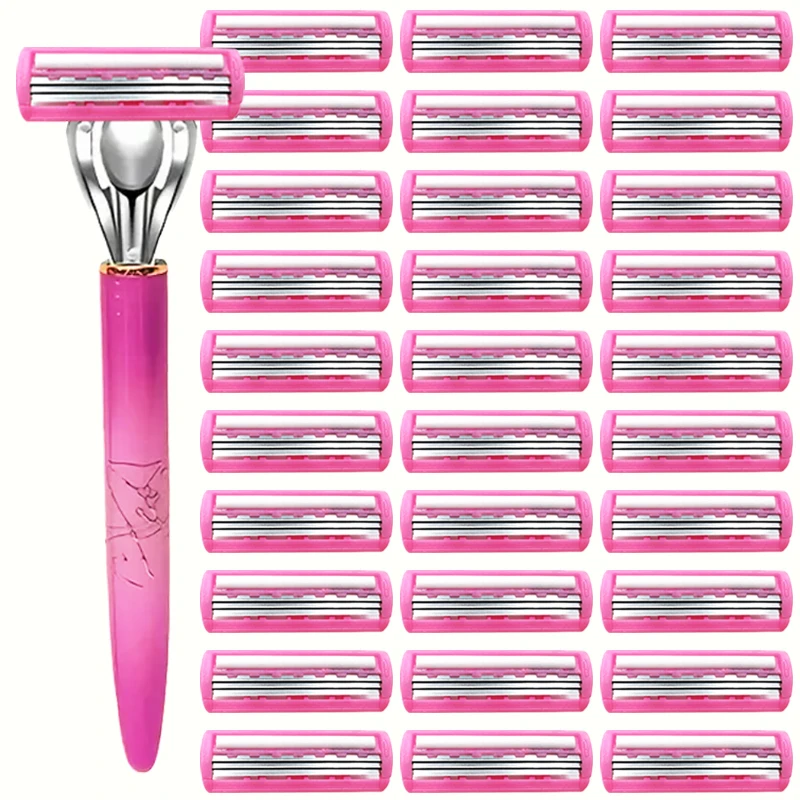 Women's Body Hair Bikini 3-Layer Safety Razor Blade, Stainless Steel Safety Hair Removal, Razor Replaceable Head