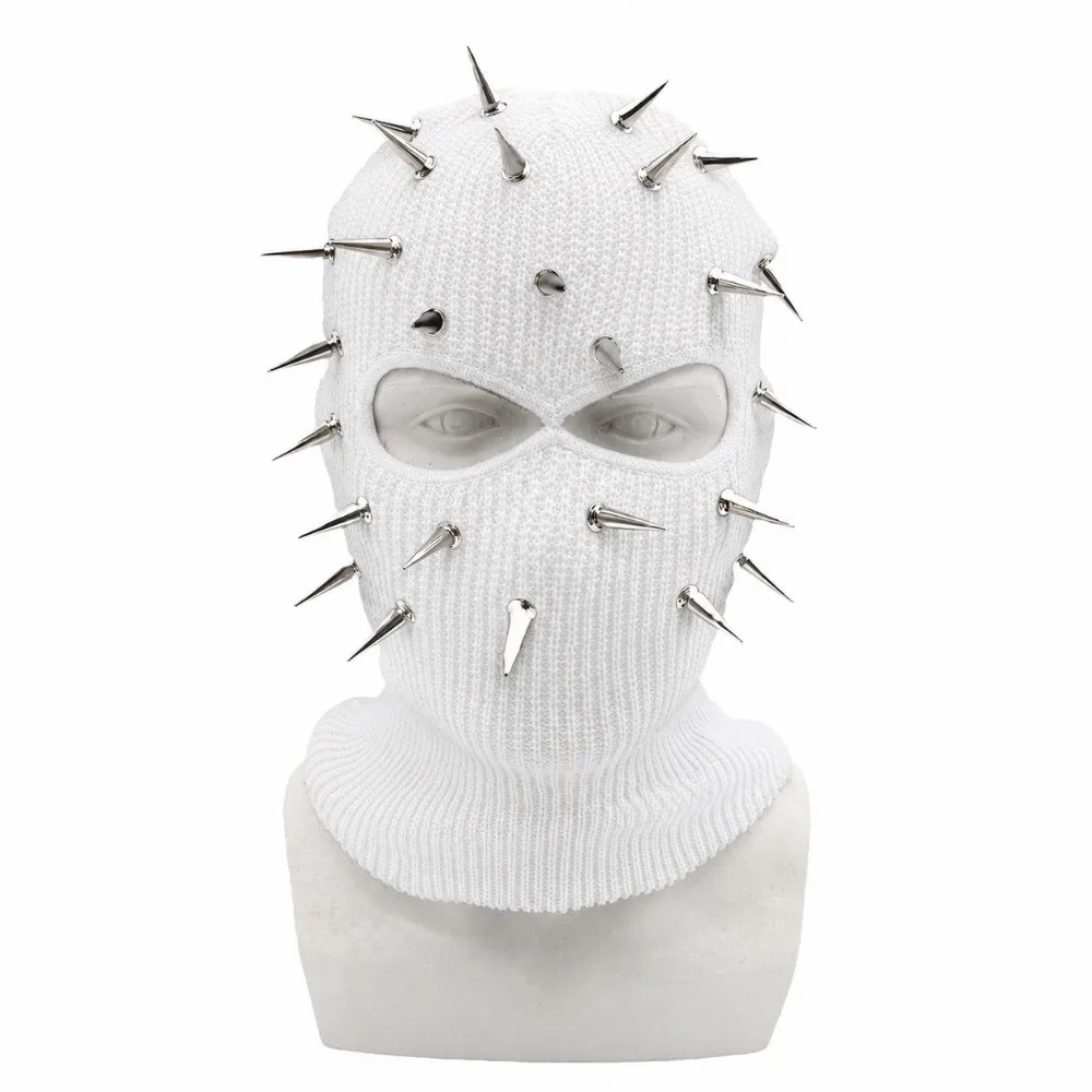 Gothic Spiked Knitted Rivet Hat Breathable Stretchable Full Face Mask Lightweight Windproof Knitted Beanie Outdoor