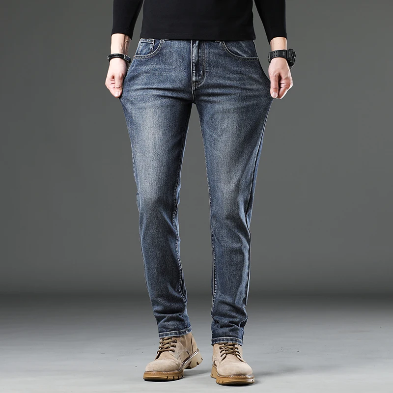 Men's Spring Autumn and Winter Thick Jeans Fashion Slim Fit Stretch Men's Denim Trousers 2025 New Style Large Size 28-40