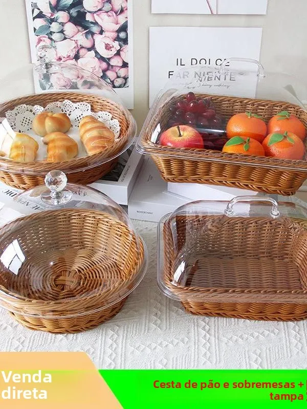 wicker-dessert-tray-with-lid-fruit-bread-basket-cake-snack-storage-basket-cover-food-tray-plastic-material-for-living-room