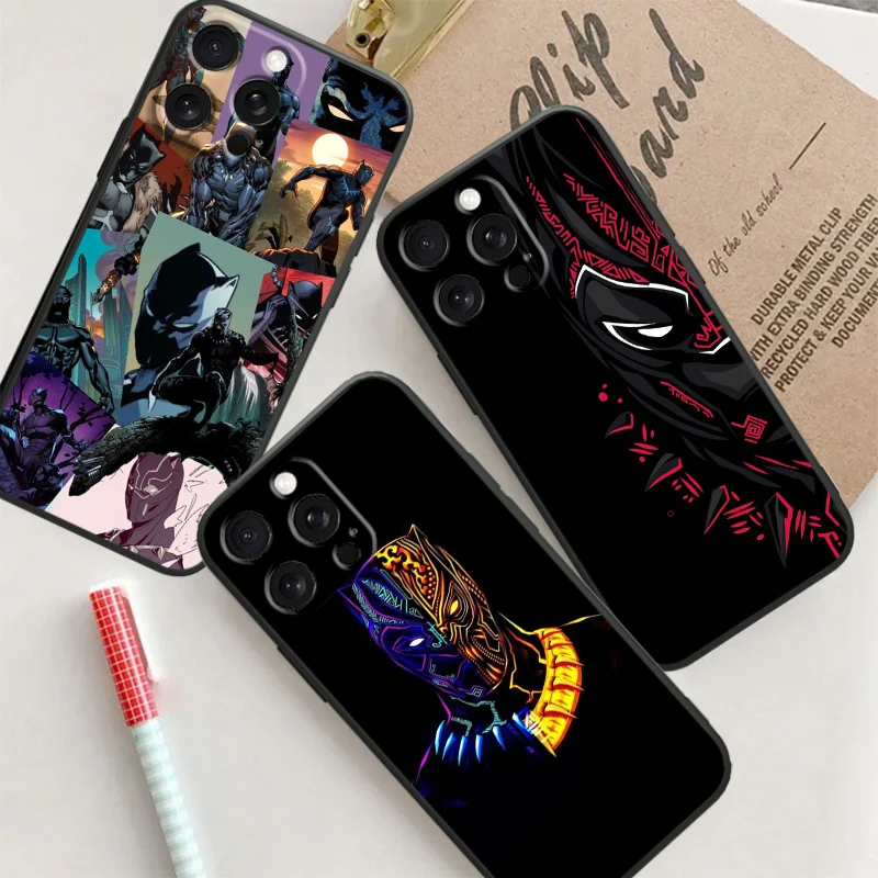 Black Panther Marvel Fashion untuk Apple iPhone 16 15 14 13 12 11 XS XR X Pro Max Plus Mini hitam TPU casing ponsel