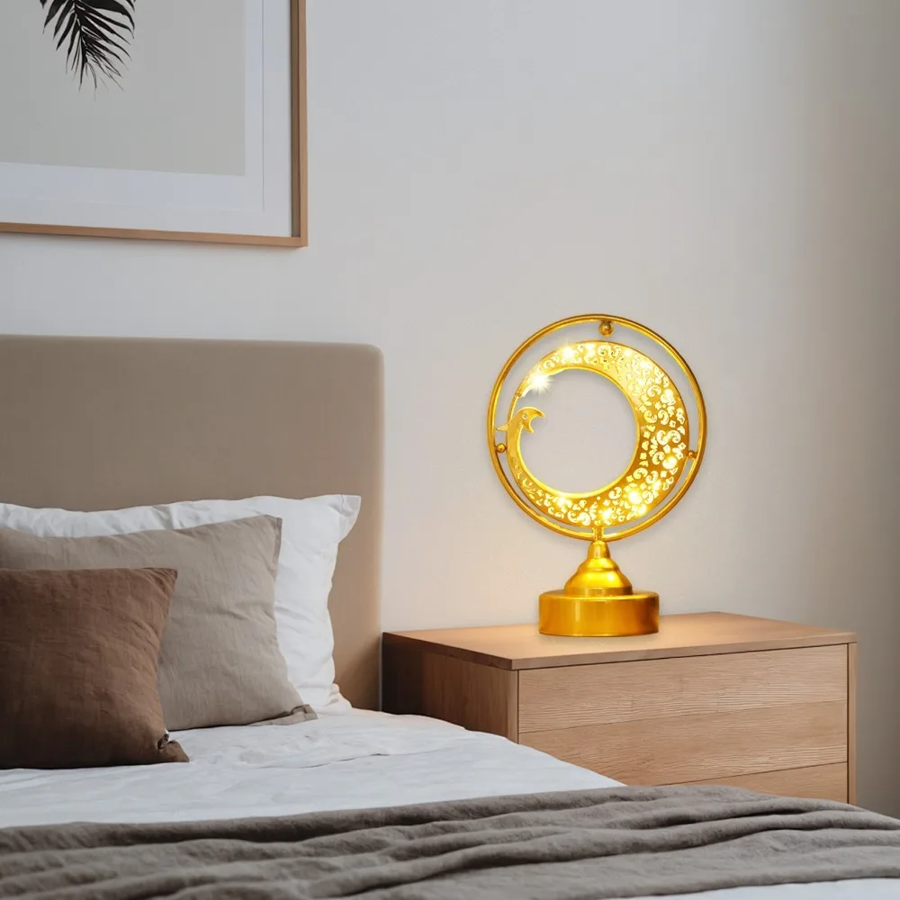 Hollow Cutout Design Moon Table Lamp Warm Tone Lighting Dual Power Supply Led Decorative Light 7.09x3.94x10.24in