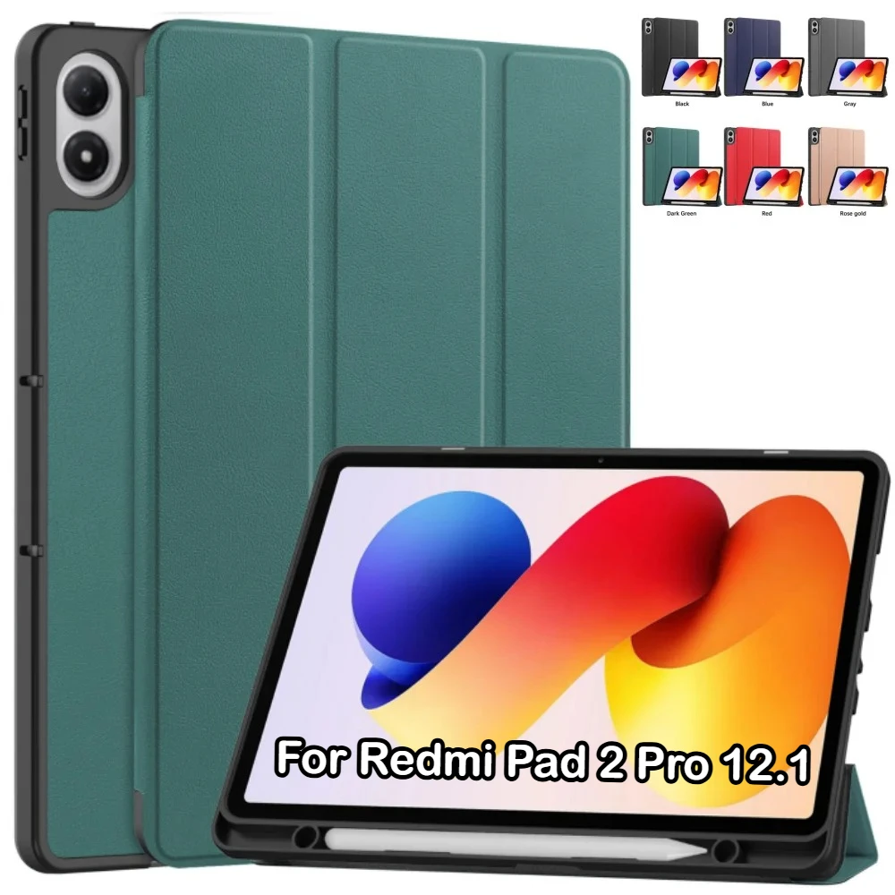 2025 جديد مع حافظة فتحة القلم لهاتف Xiaomi Redmi Pad 2 Pro 12.1 بوصة غطاء مغناطيسي ثلاثي الطي من جلد البولي يوريثان الحراري لهاتف Redmi Pad 2Pro 12.1"