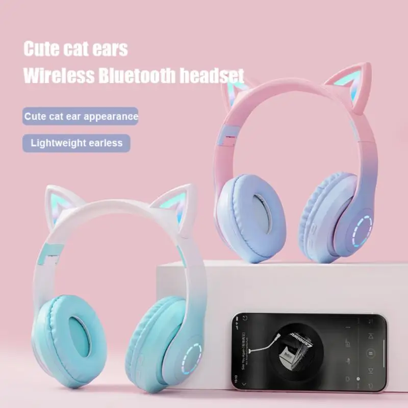 Wireless Headphone Flash Light Cute Cat Ears with Mic Control LED Kid Girl Stereo Music Helmet Phone Headset Gift