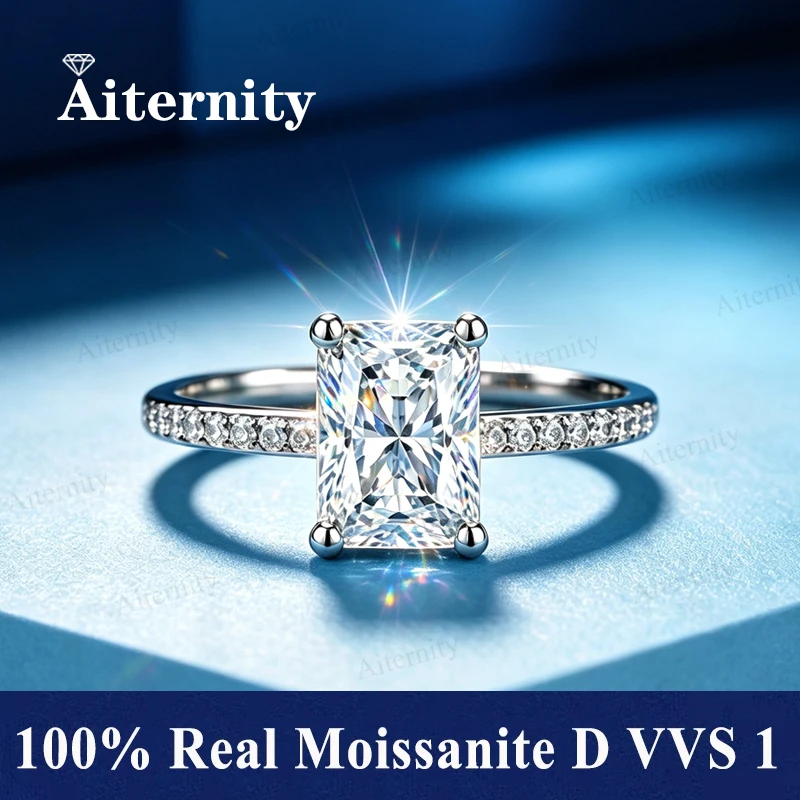 Verstellbarer Smaragdschliff-Ring mit Moissanit-Edelstein, S925 Sterlingsilber, Diamanttester-geprüft, funkelnder 18K Gold Herrenring – Detail 6
