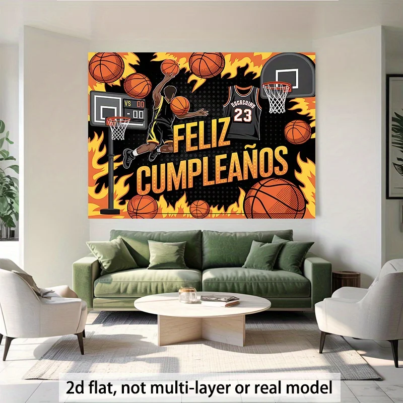 2D, 1 Banner mit Basketball-Motiv, sehr gut geeignet zur Dekoration der Wände in Wohnzimmern, Schlafzimmern und Büros – Detail 2