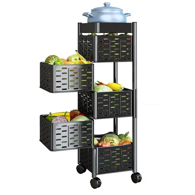 Kitchen Shelf Free Installation Rotating Vegetable Shelves Supplies Multifunctional Floor Basket Miscellaneous Storage Rack