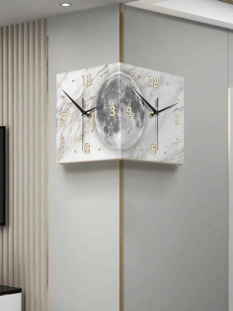 Acrylic Corner Wall Clock For Living Room, Creative Clock With LED, No Punching, Side Wall Watches, Modern Home Decoration 12in