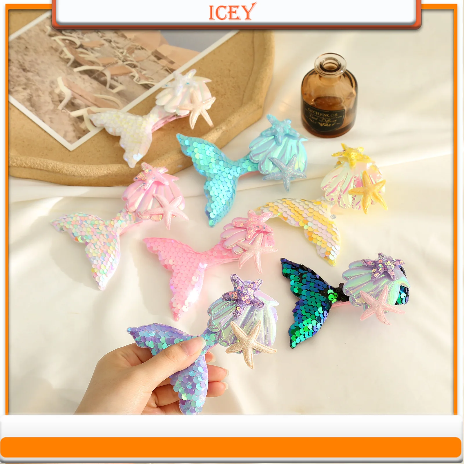 

9pcs Mermaid Hair Clip Tail Hairpin Sequins Bangs Hair Clip Claw Scrunchie Headbands Starfish Accessories Headwear