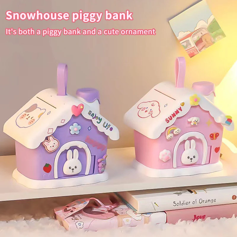 1 комплект, детский рождественский новогодний подарок, милая копилка, мультяшный снежный дом, копилки с замком