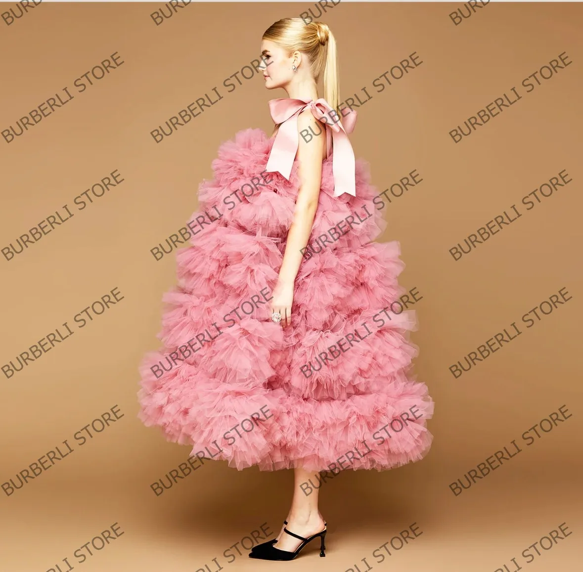 Extra Puffy Mesh Women Party Dresses Cute Ruffles Tiered Tulle A line Famale Brithday Prom Gowns Tea-length Fluffy Pageant Dress