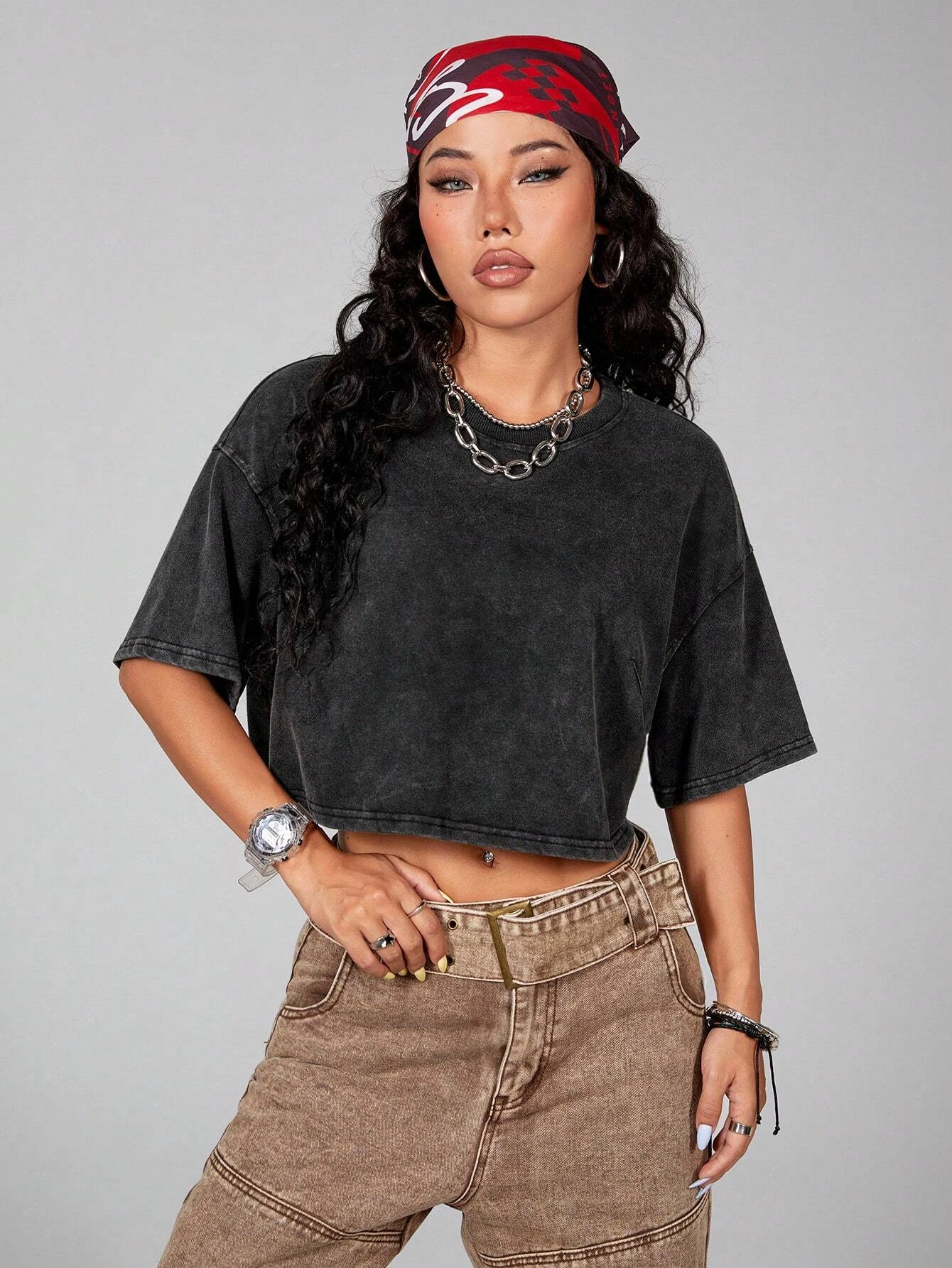 Female Youthful Casual Washed Short Sleeve Vintage Comfy Soft Crop Top Cotton Breathable Trendy T Shirts Hip Hop Street Clothes