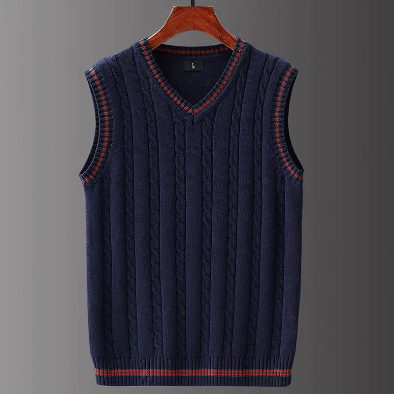 

Men Sweater Vests Contrast Color V-neck Casual Loose All-match Daily Male Jumpers Sleeveless Knitting Fashion Retro S24