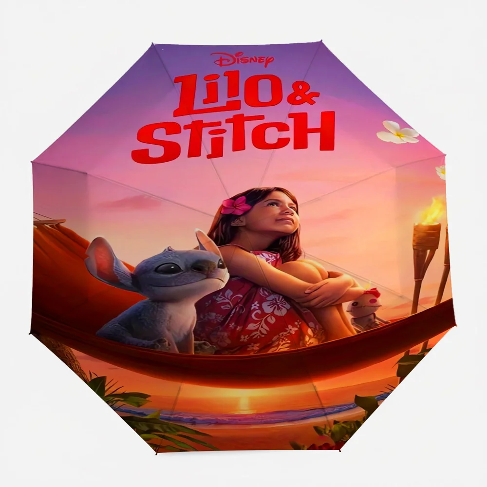 Paraguas Plegable Automático con Estampado de Atardecer de Disney Lilo & Stitch, Paraguas de Viaje Resistente al Viento e Impermeable para Niños y Adultos, Portátil