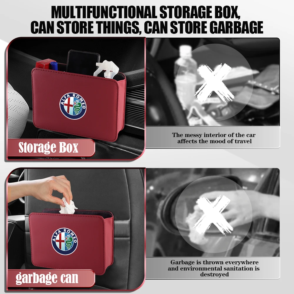 PU Leather Car Door Storage Box Under Seat Back Trash Can Bag Accessories For Alfa Romeo Giulietta GT 159 156 Mito Brera Giulia