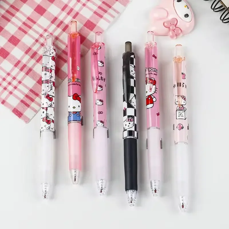 Sanrio 6 peças série 0.55mm hello kitty kuromi gel caneta st chip velocidade secagem exame caneta recarga preta y2k material de papelaria escolar