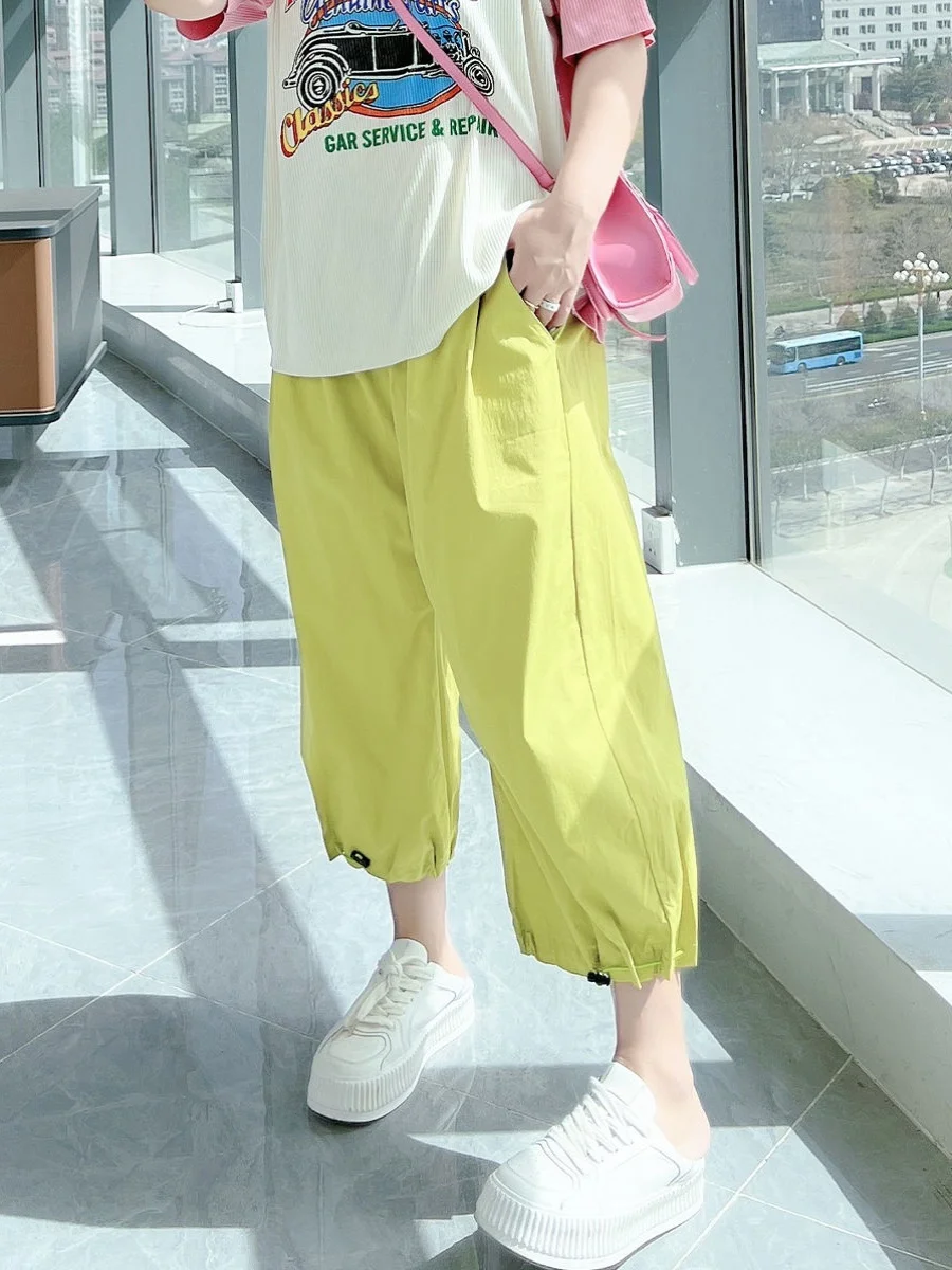 

plus Size Summer Comfortable Loose Fit High Waist Lantern Pants Cuffed Casual Trousers for plus Size Women in Korea Style