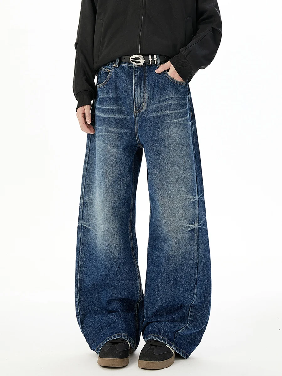 

Мужские джинсы Haome в стиле ретро с американским принтом «Молния», модные, брендовые, премиум-класса, с эффектом потертости, широкие, прямого кроя