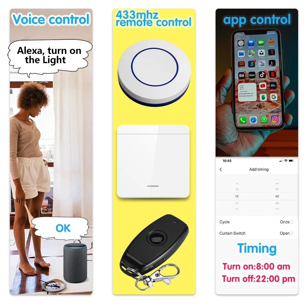 Tuya WiFi Smart Light Switch 433MHz 110V 220V 2200W Work with Alexa,Google Assist,Smart Life for Home Improvement