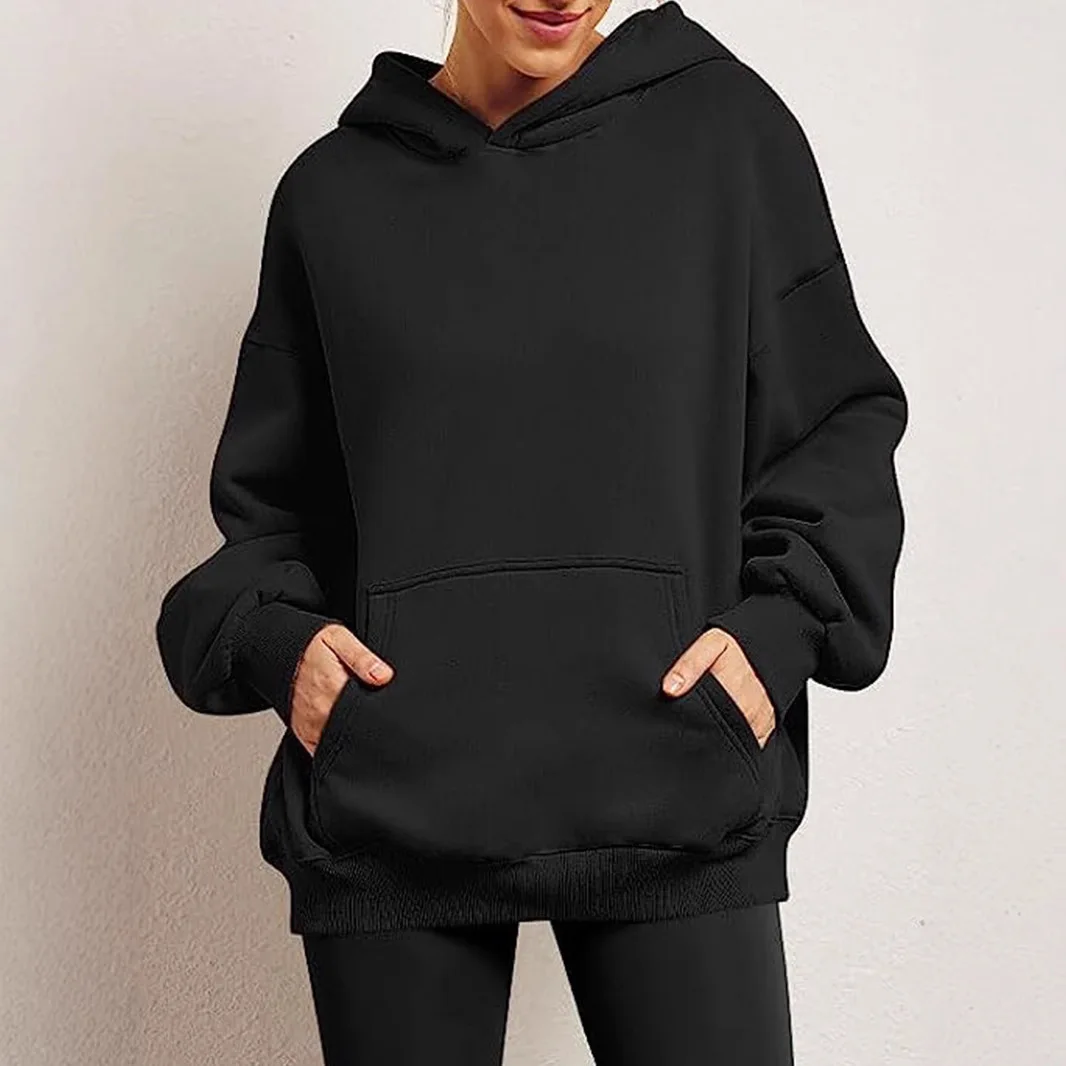 YJKDYK Spring Autumn Women\'s Pullovers Female Casual Loose Hoodies Lady Solid Color Sweatsshirt With Large Pocket Women\'s Tops