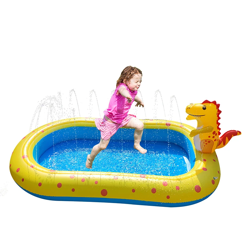 Piscina inflable con pulverizador para niños, almohadilla de juego con aspersor de dinosaurio para exteriores, bañera para bebés