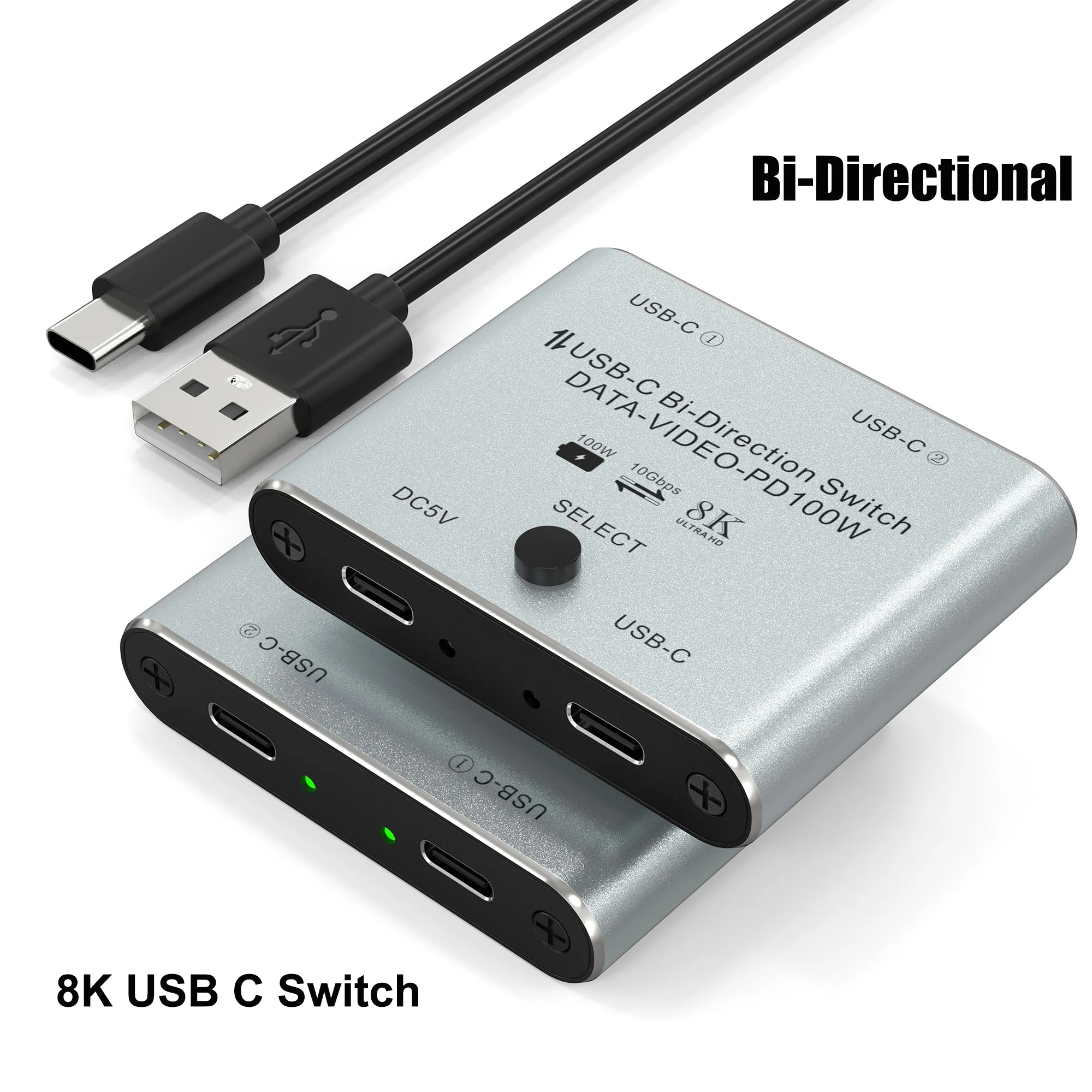 

8K Bi Directional USB C KVM Switch Splitter for 2 Computers,8K@60Hz/4K@144Hz Video Transfer+100W Charging+10Gbps Data