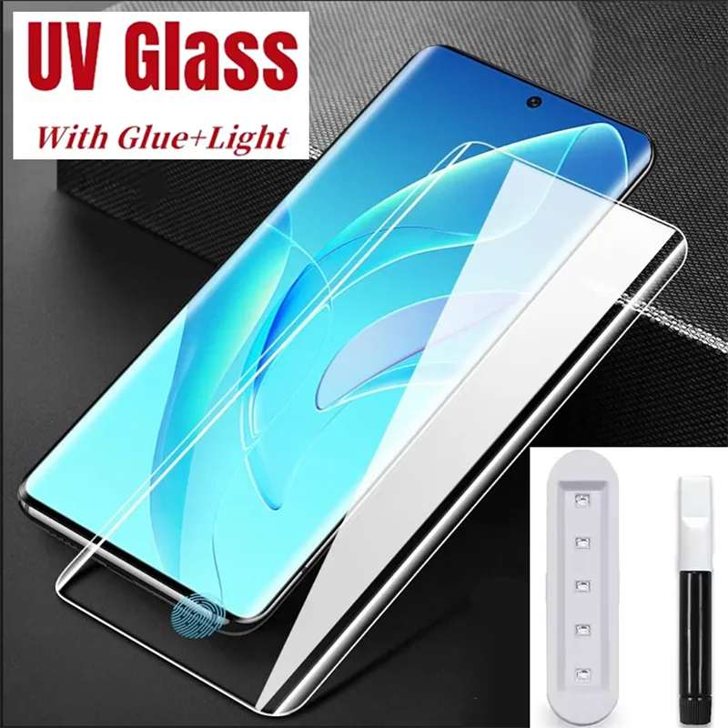 3D изогнутая пленка из закаленного стекла с полным клеем и УФ-излучением для Honor 200 Pro 300 400 Ultra 60 70 90 100 Magic 7 5 6 Pro Lite X9 Защитная пленка для экрана