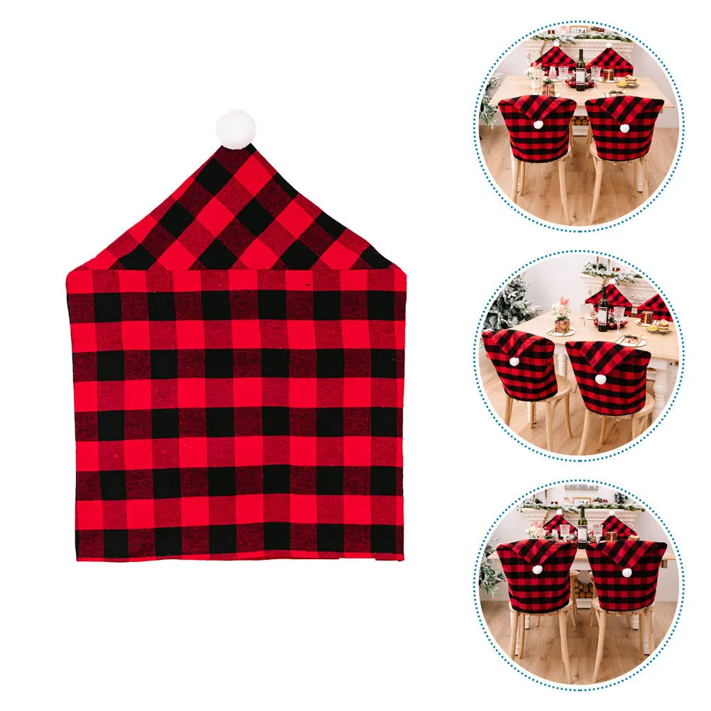 

Xmas Chair Cover Dining Room Seat Cover Red Black Lattice Print Protective Chair Slipcover for Holiday Party Decor