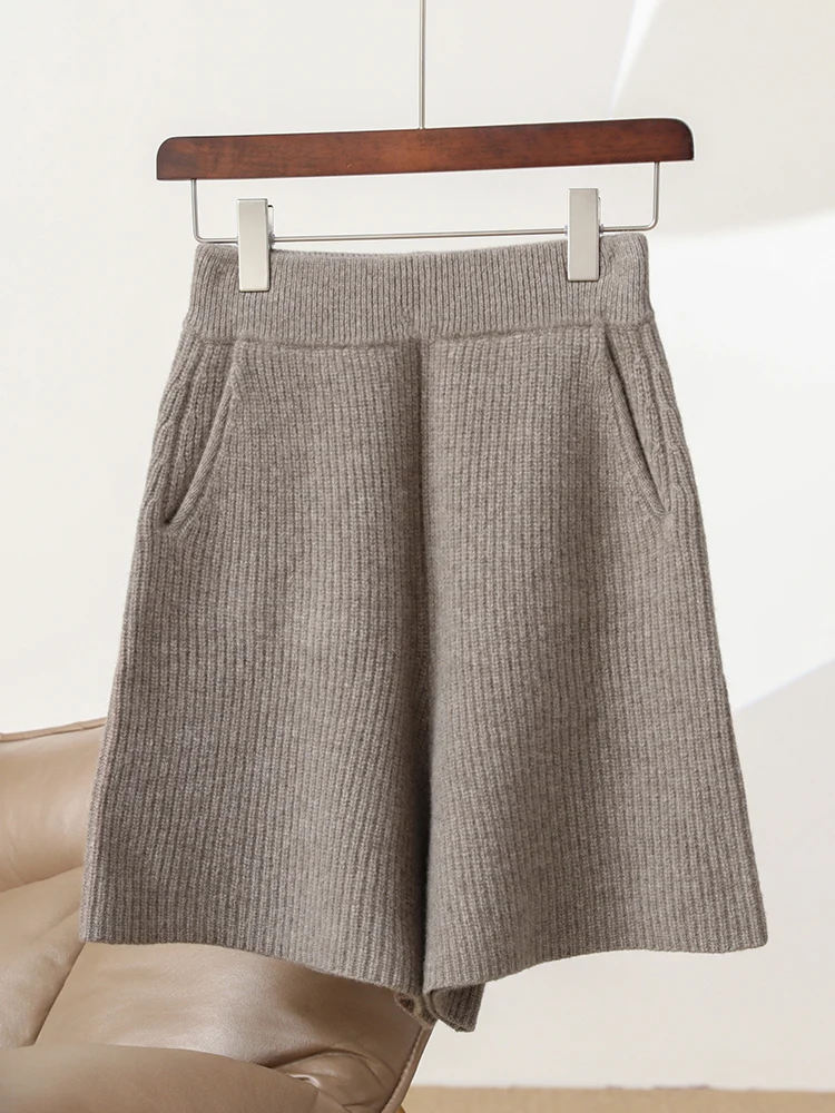 

Hot Sale Women's Shorts Pants 100% Merino Wool Mini Shorts Knitwear Autumn Winter Shorts Straight Trousers Casual Loose Korean