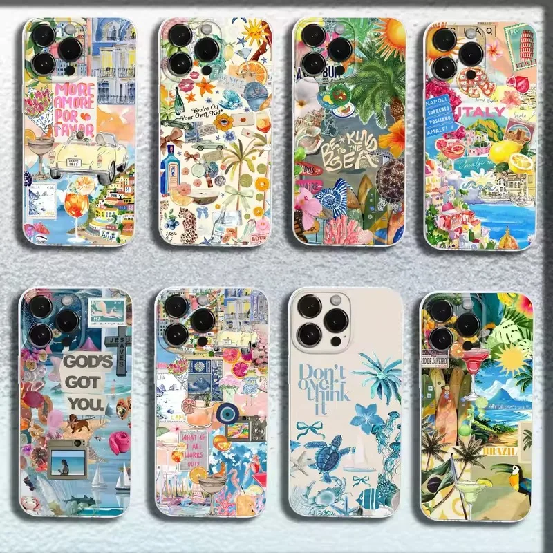 

Seaside Scenery Wine Lemon Phone Case For iPhone 16 15 14 13 12 11 Pro Max Mini X XS SE 7 8 Plus 16E Shockproof Non-Slip Cover