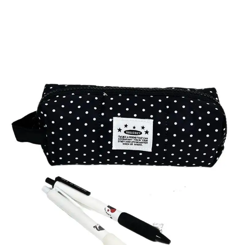 Weich gepolstertes Stiftetui mit Polka-Dot-Muster, großes Fassungsvermögen, tragbarer Griff, ideal für Schüler, zur Aufbewahrung von Schulmaterial. – Detail 5