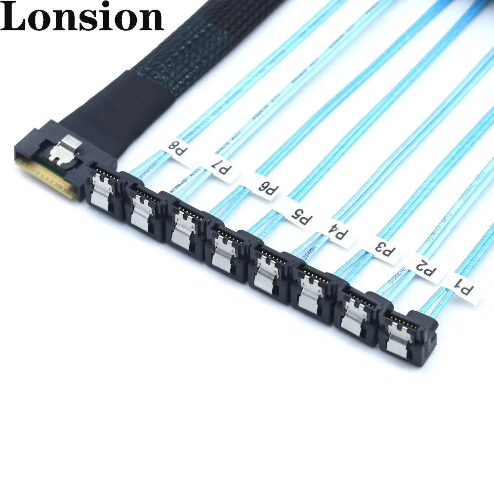

PCIE Slimline SAS SFF-8654 8I Полное покрытие для высокоскоростной линии 8-портовый кабель SATA 90 градусов